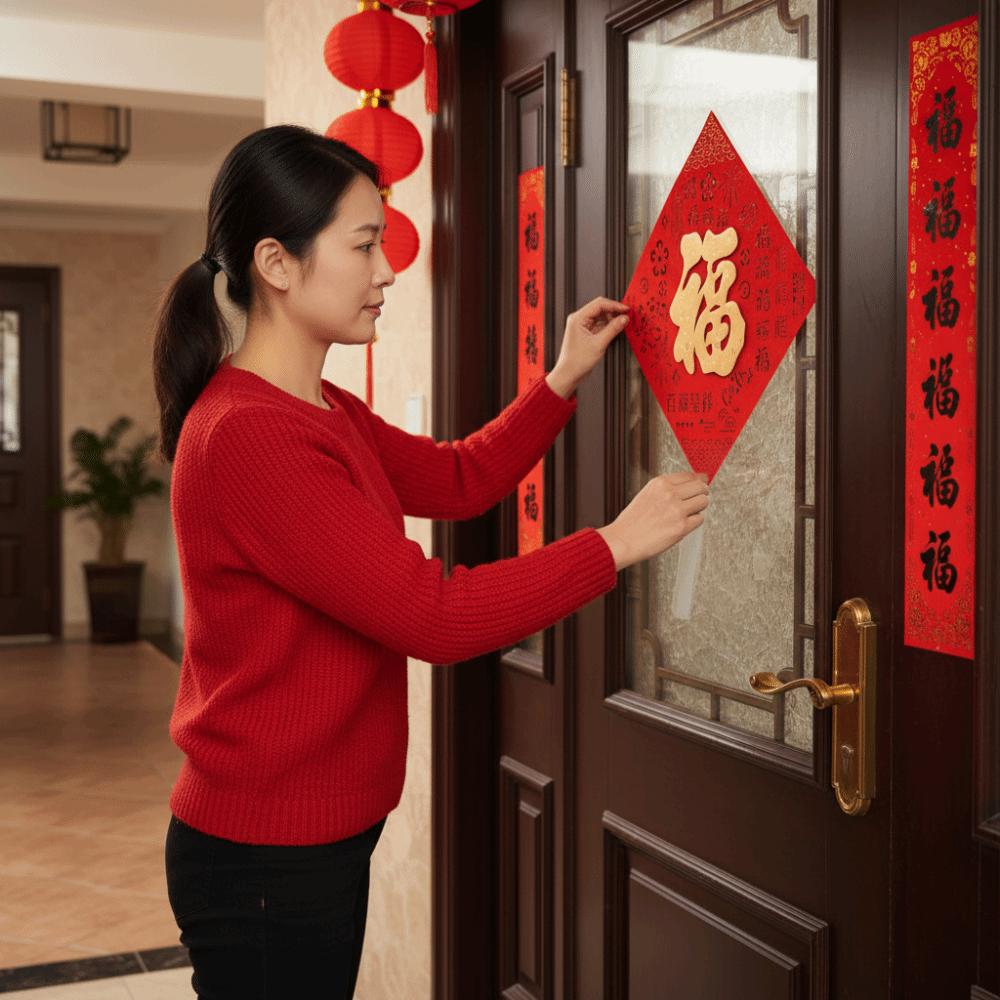 Self-adhesive Fu Character Door Stickers Traditional New Year Decoration Stickers  Living Room