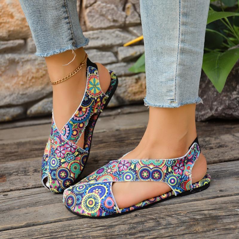Fashion Ladies Shoes 2025 Fashion Closed Toe Women's Sandals New Casual Summer Printing Plus Size Light Best Seller Flat Sandals Zapatos