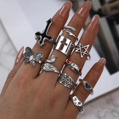 Inel European & American Bold Broască, Păun, Fluture & Față Plângătoare - Set de 10 piese