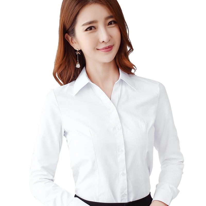 Elegant Slim Fit Warm White Women's Long Sleeve Blouse for Autumn/Winter Workwear