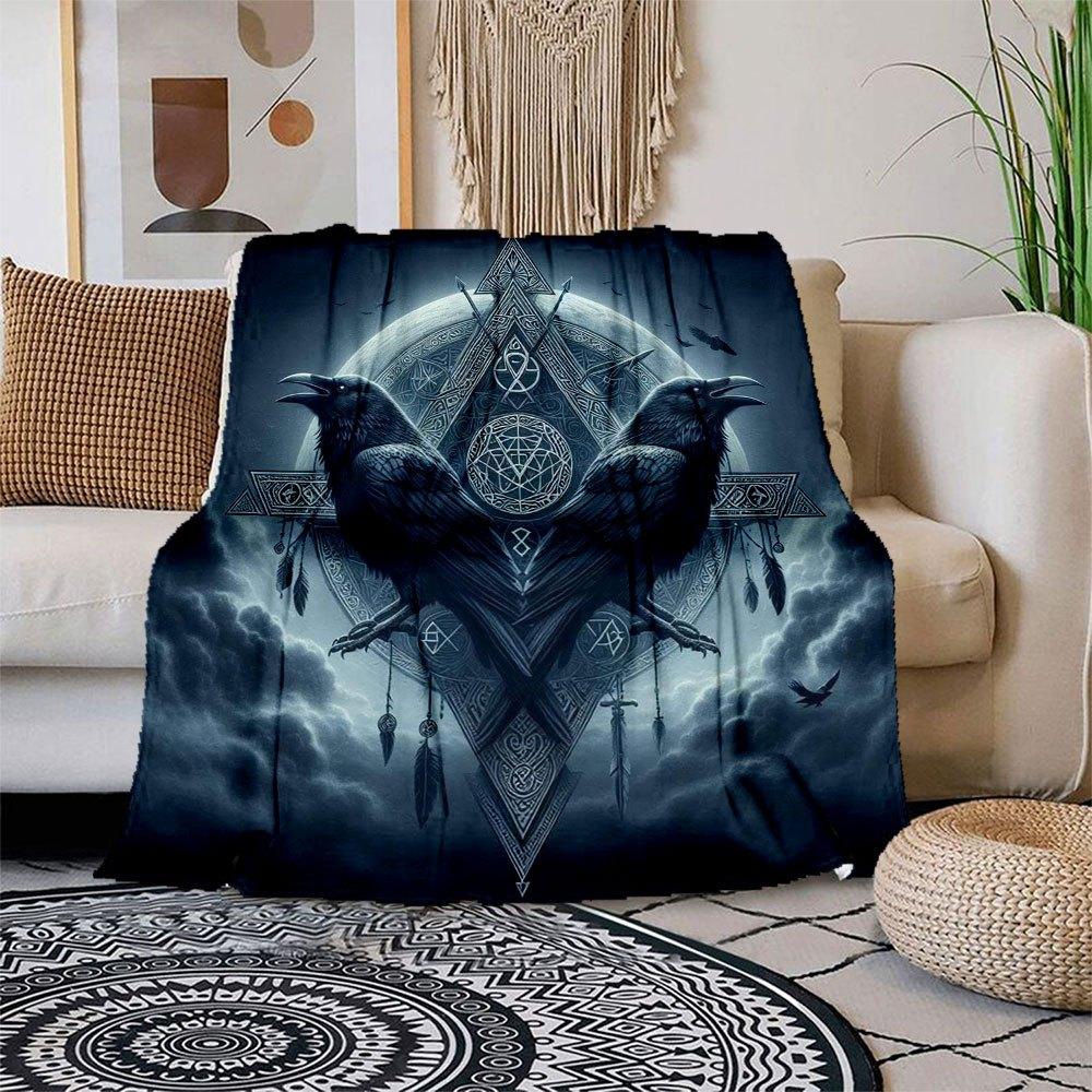 Raven Moon Dreamcatcher Wall Art Print Blanket Flannel Throw Blanket for Sofa, Bed, Travel, Camping, Office, Couch, Chair, And Bed Gift for 150x180cm