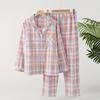 Couple Pajamas Two Piece Set Cotton Long Sleeved Pants Simple Plaid Print Pajamas Women Men Homewear Sleepwear