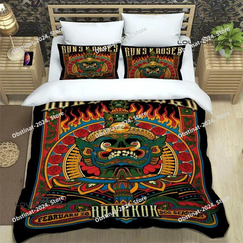 

Comforter New Guns N Roses Band Retro Bedding Set Printed Bed Set With Bed Soft Single Double Queen Super King Size Comforter (quilt)-EU Single(135*200cm)3pcs