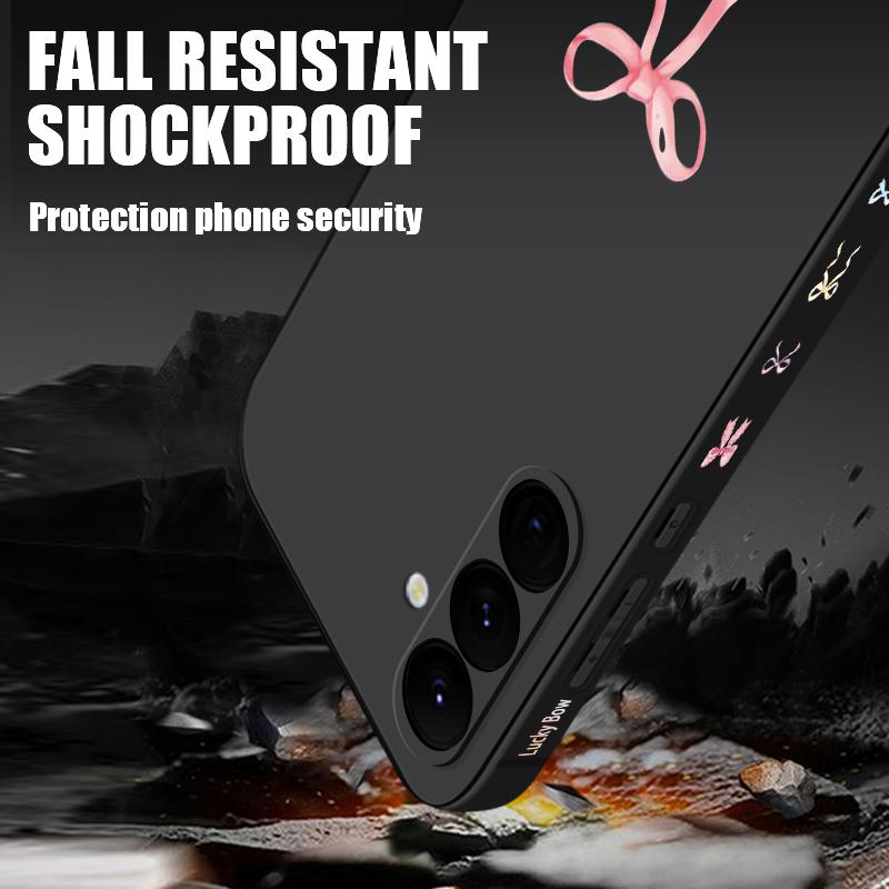 Pink Bow Pattern Phone Case For Samsung Galaxy A57 A17 A56 A16 A55 A15 A54 A36 S25 FE S26 S24 S23 S22 Ultra Soft Lanyard Cover