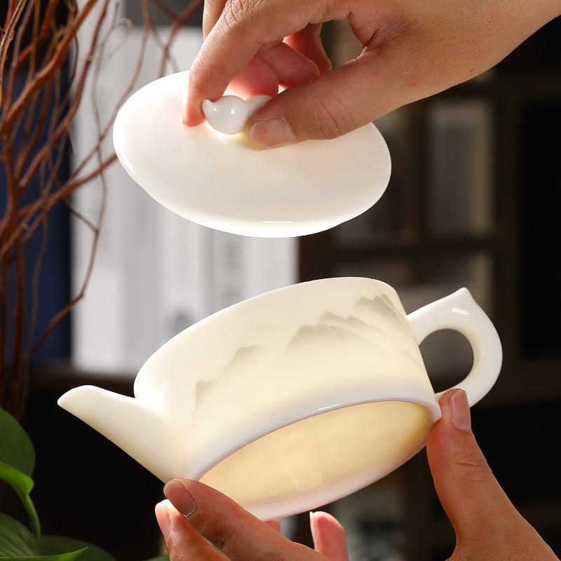 Théière en porcelaine blanche de jade de suif céramique grande capacité pot individuel fait main pot à grande ouverture Hanwa service à thé Kung Fu