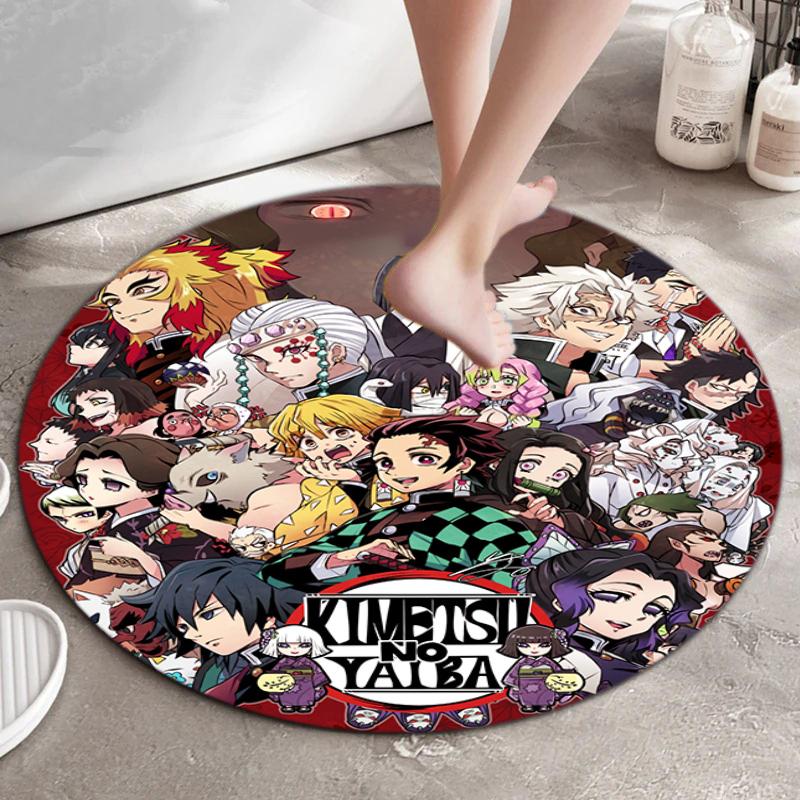 Classic Japanese-style Cartoon Demon Slayer Round Rug, Home Soft Decorative Anti-slip Yoga Mat and Chair Mat, Outdoor Floor Mat Carpet K6