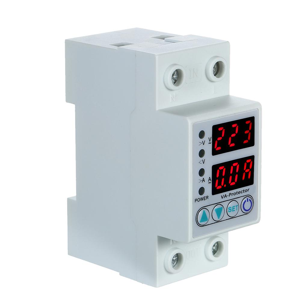 63A 220V Din Rail   Over Voltage and Under Voltage  ive Device  or Relay Over Current   Home Usage Dual LED Display