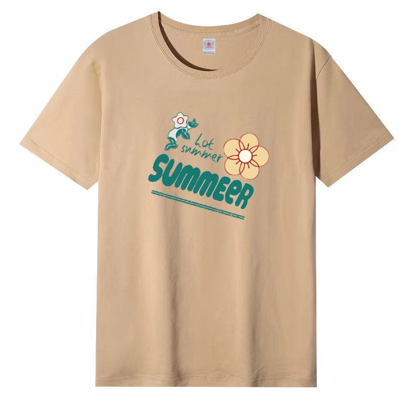 Female Cotton Short-sleeved T-shirt Female Summer Korean Loose Round Neck Printed Tops
