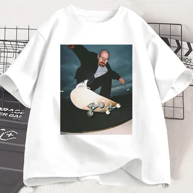 T-shirts Imprimés Décontractés pour Femmes Hommes T-shirt Skate Man Walter White Années 90 Femme Homme Unisexe Col Rond Manches Courtes Ample Coton