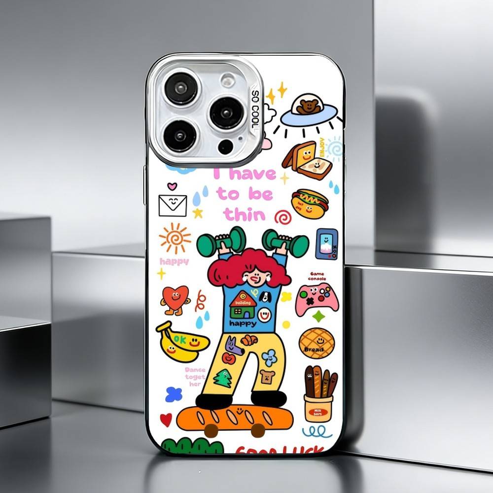 Ins Korean funny and happy girl Phone Case For iPhone 17,16,15,14,13,12,11 Plus,Pro Max,XS,Colored silver phone case