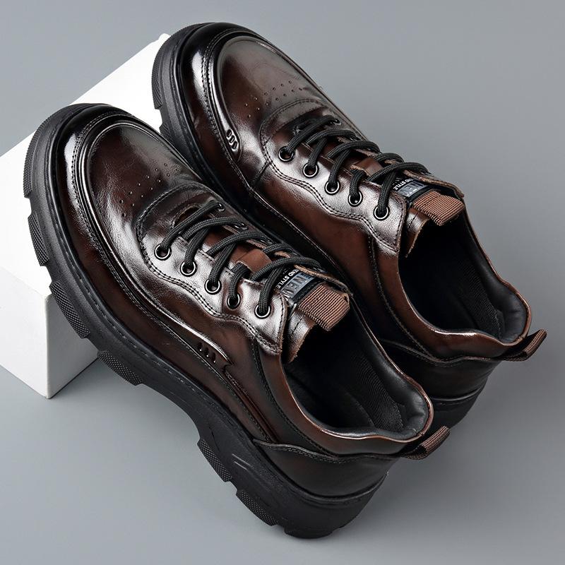 Chaussures à Plateforme en Cuir Véritable pour Homme Mode Baskets Décontractées Homme Printemps Automne Nouveau Designer Semelle Souple Chaussure de Sport d'Extérieur Homme
