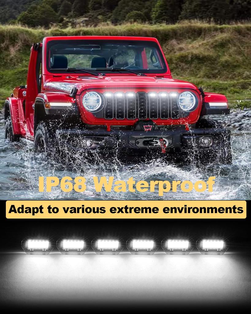 White LED Grille Lights for Jeep Wrangler JL Wrangler JL Front Grille Trim 2024-2025, Accessories,