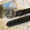 Punk Rock Women's Adjustable Waist Belt Embossed Design Metal Studs Cowgirl PU Leather Strap