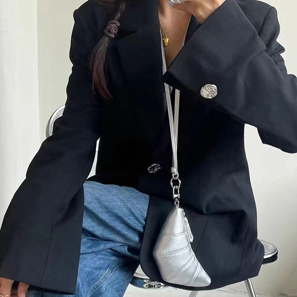 Wallet PU Croissant Bag Lipstick Earphone Bag Hanging Neck Coin Purse Portable   Streetwear