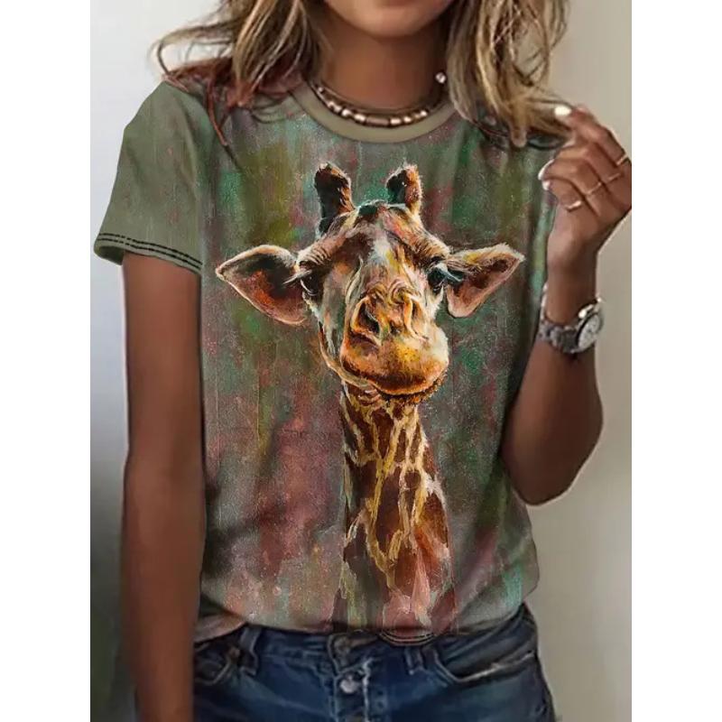 Women's Casual Top Fashion Animal Print Short Sleeve Crew Neck Pullover T-Shirts Women’s