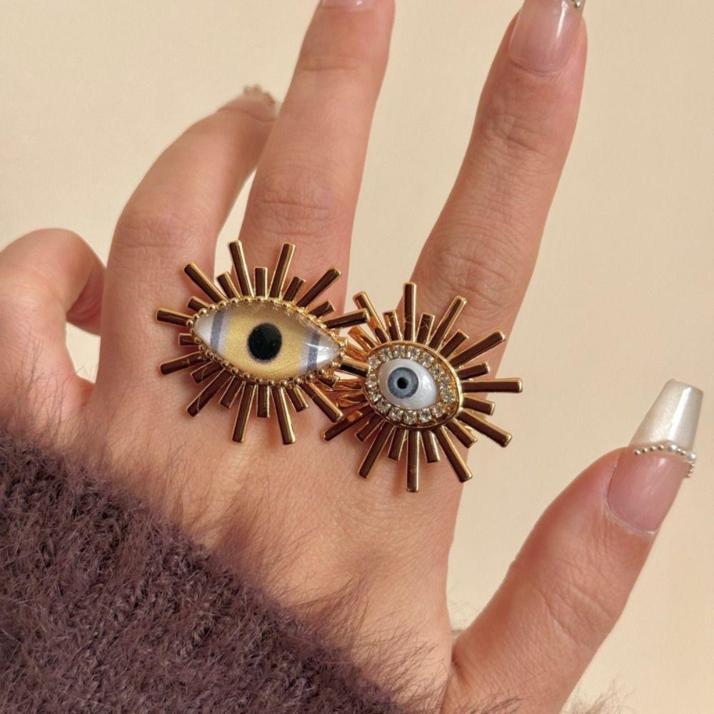 Geometric Exaggerated Ring Blue Eyes Vintage Gold Ring Personality Demon Eye Ring  Gift