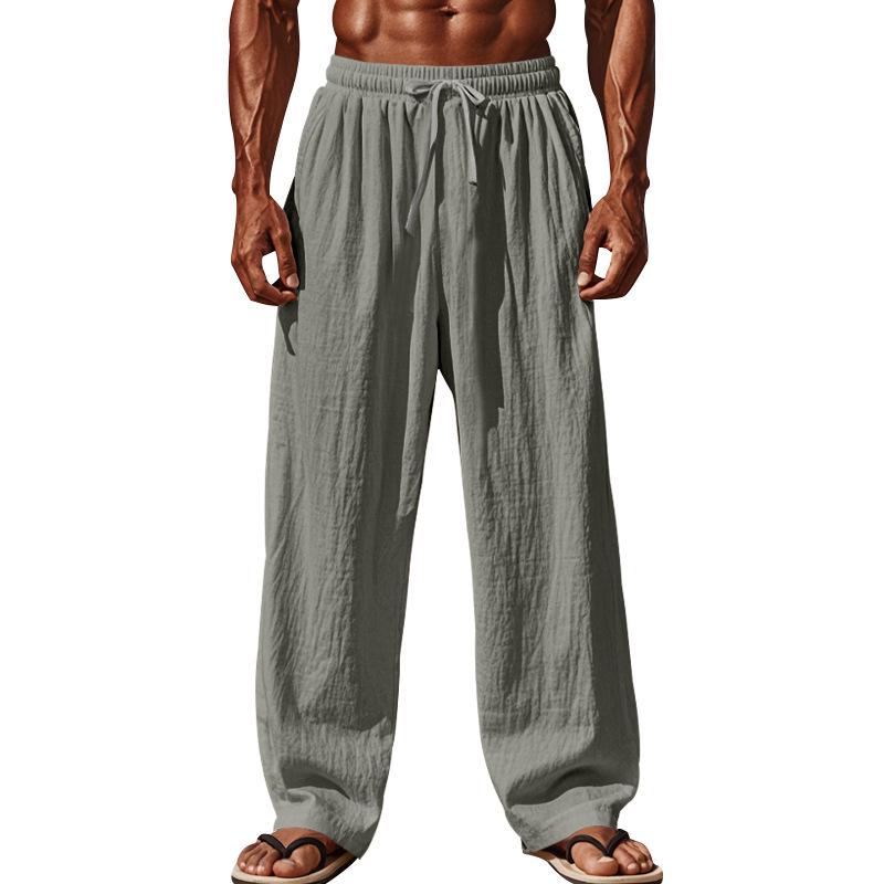 Herren Sommer Leinenhose Übergröße - Europäischer Amerikanischer Stil, Gerades Bein, Falten, Kordelzug, Schnelltrocknend.