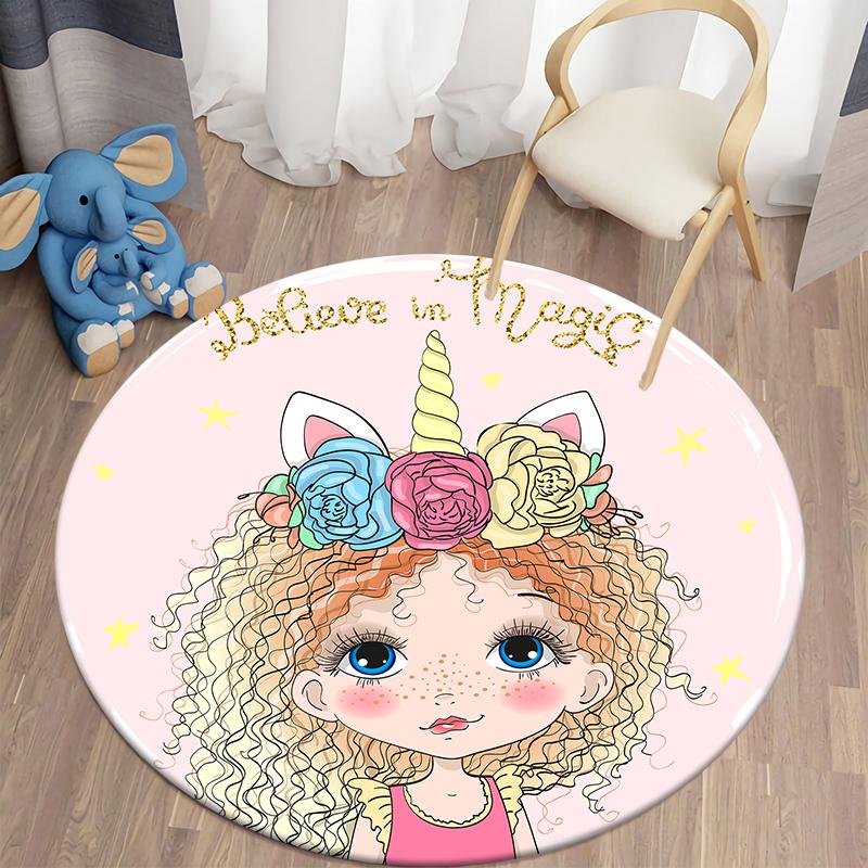 Decorative Round Carpet Cartoon Ballet Girls Print Area Rugs Bedroom Carpet Floor Mat Anti-slip Children's Rugs Mat for Children