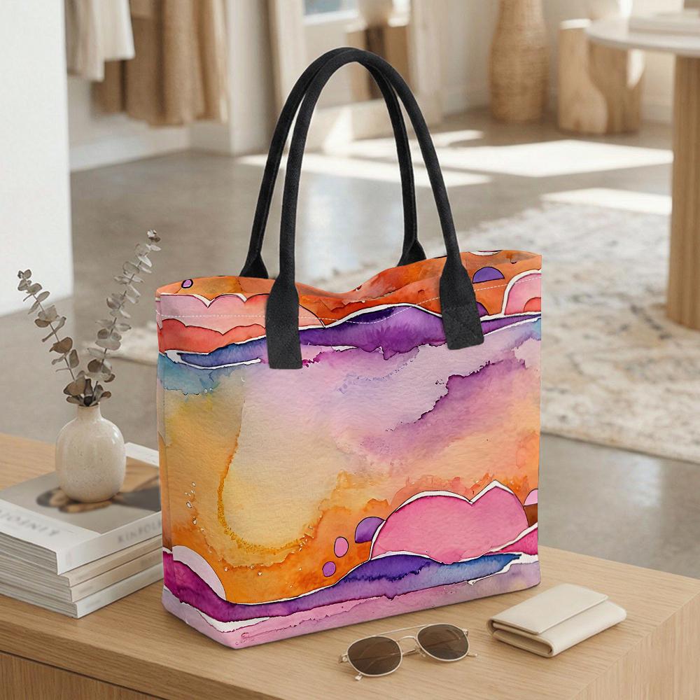  Watercolor Abstract Tote Bag Large Capacity Casual Shoulder Bag for Daily Shopping Travel Lightweight Durable Handbag