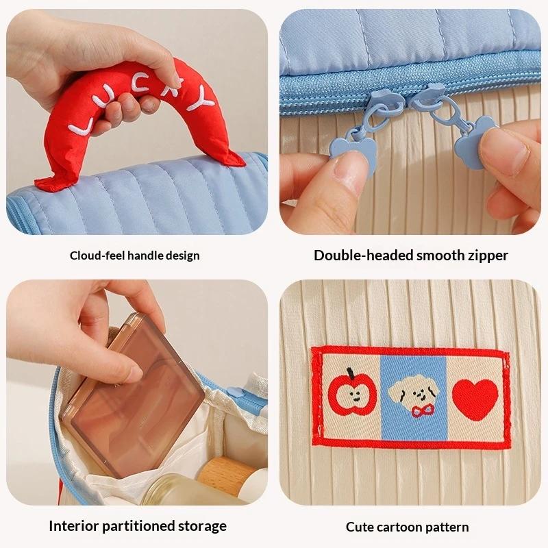 1Pcs Large Capacity Portable Handbag Cute Cottage Style Travel Cosmetic Bag Women Girls Skincare Wash Storage Toiletry Bag