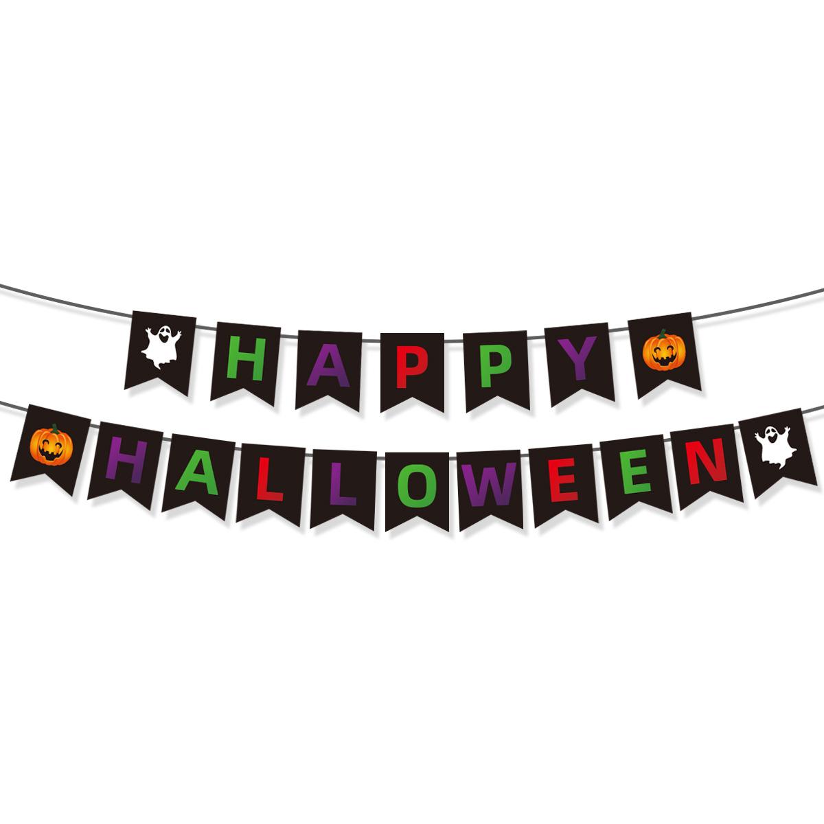 Halloween Birthday Pull Flag Ghost Pumpkin Happy Halloween Banner Hang Flag Ghost Pumpkin Colored Halloween Flag
