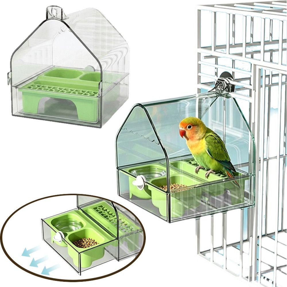 Spill-Resistant Bird Food Container Anti Spill Bird Feeding Trough Parrot Cage Feeder Box Indoor