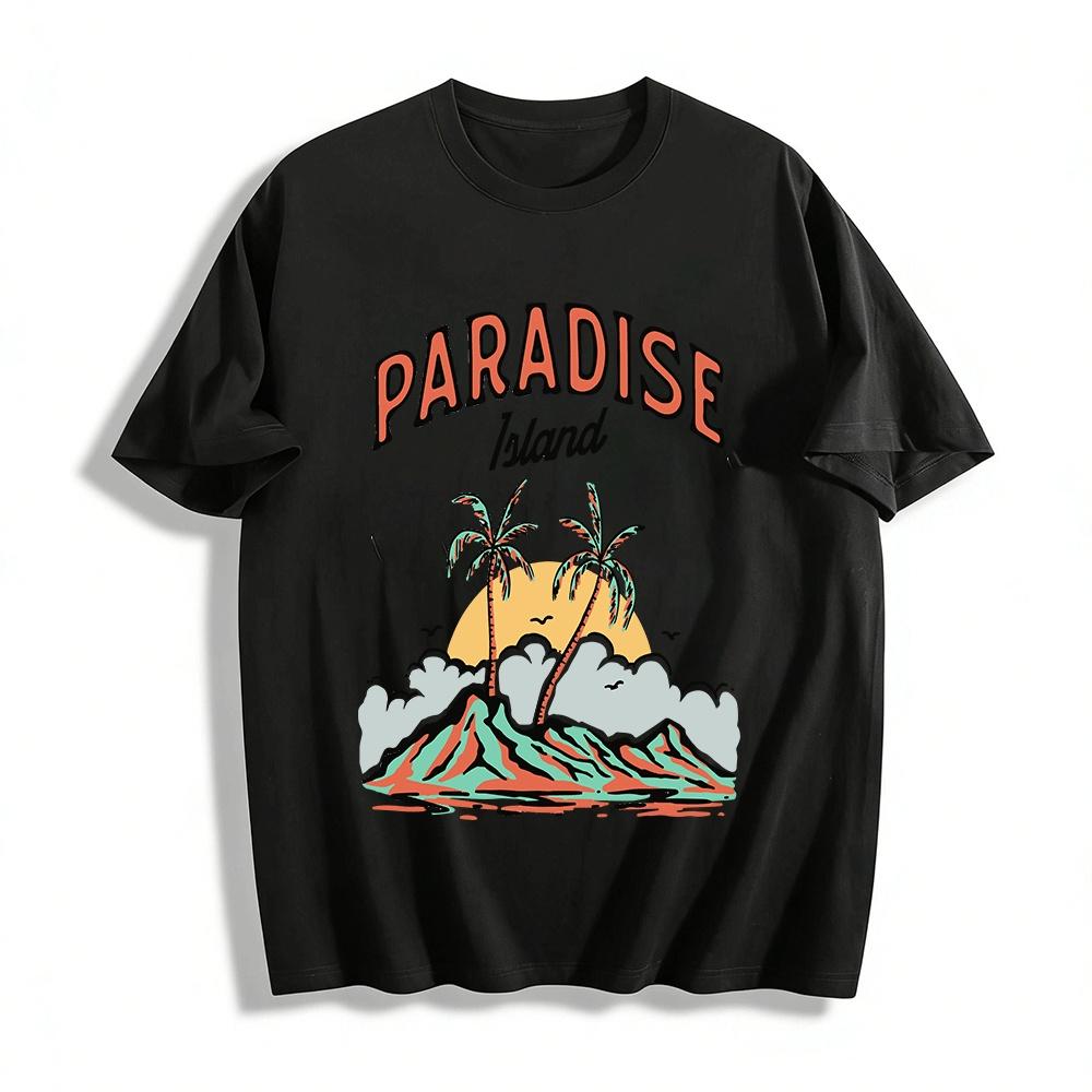 

Paradise Island Tropical Coconut Tree Sunset Graphic Print T-Shirt Pure cotton T-shirt XXS