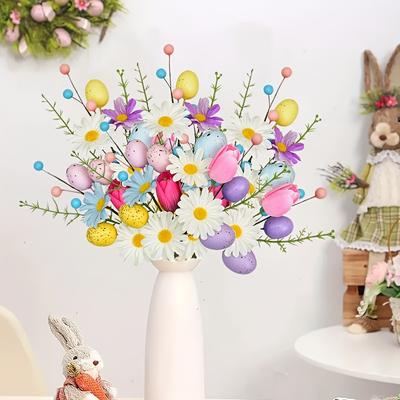 1pc Easter Decorations Artificial Floral Easter Egg Picks Spring Stems Plastic Flower Decor Home Vase Filler Table Centerpiece