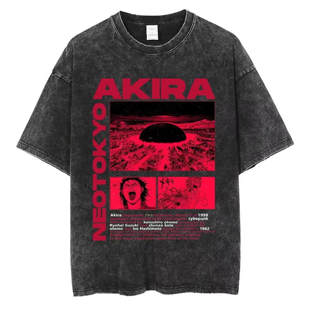 2026 Summer Fashion Trendy Tee Washed Retro Japanese Anime Akira Print Cotton Men Woment Tshirt Y2k Hip Hop Streetwear Tshirt
