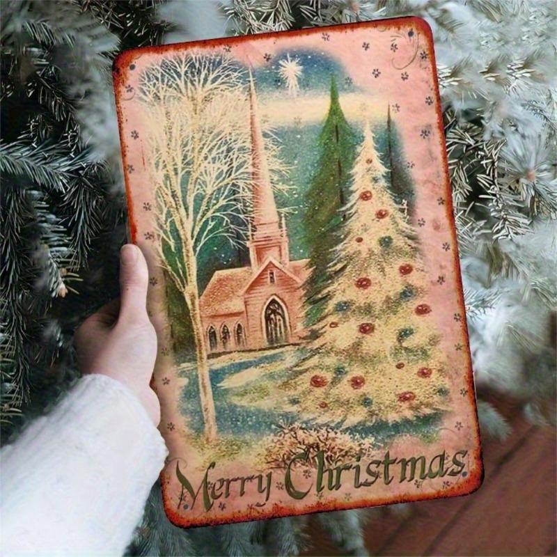 Vintage Merry Christmas Metal Sign, Retro Holiday Wall Decor 20x30cm