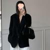 Women's Black Sense Blazer - Korean British Style Influencer, Plus Size, Spring/Autumn Professional Wear
