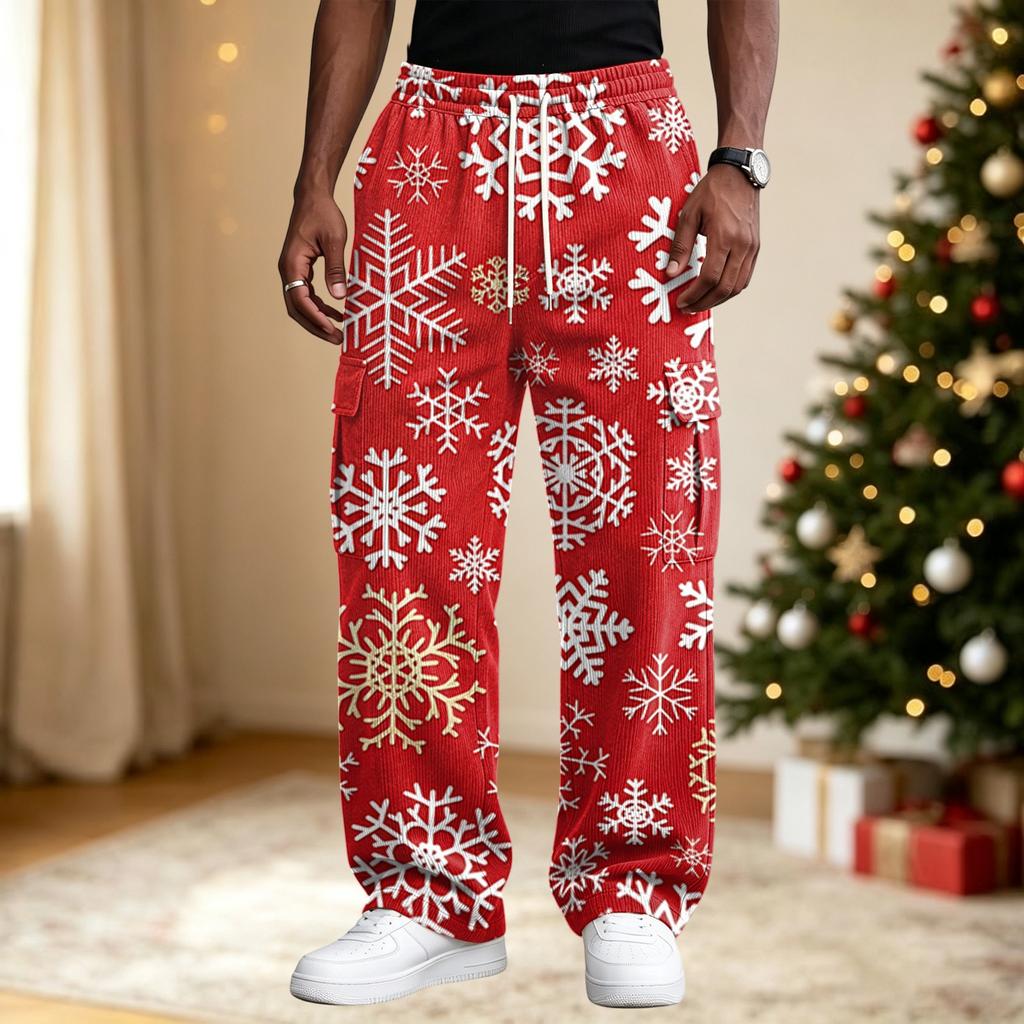 Men's Street Casual Loose Fit Comfortable Athletic Pants with Christmas Print