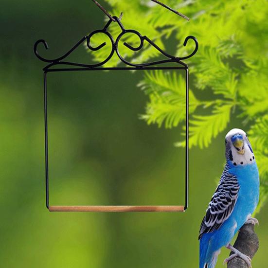 Hummingbird Swing And Perch Rustic Metal Frame Birds Swing with Wood Perch Hanging Parrot Perch for Outdoor Garden Patio Balcony