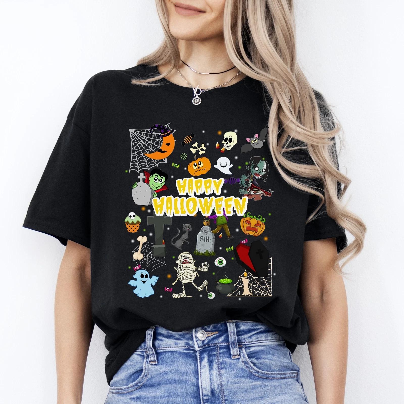 Happy Halloween Unisex T-Shirt Scary spooky Halloween party tee Black Dark Heath S