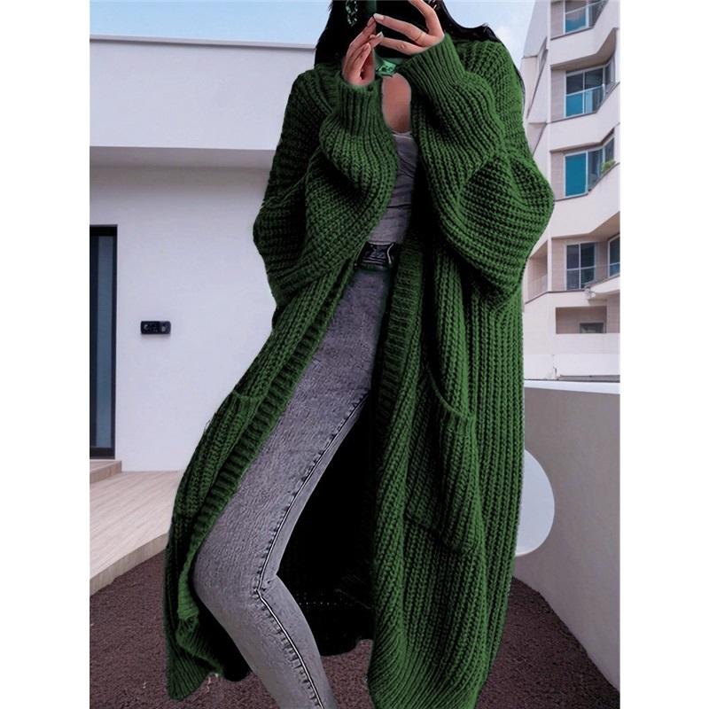 Cárdigan Largo de Punto para Mujer Oversize de Punto Grueso Abierto por Delante