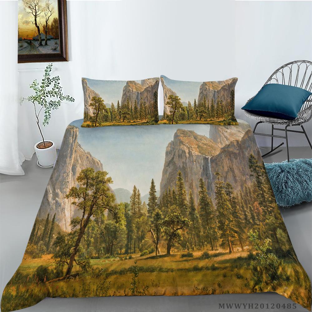 3D Groene Waterval Olieverf Afdrukken Beddengoed Set Dekbedovertrek Met Kussenslopen Twin Koningin Koning Maten 2/3Pcs