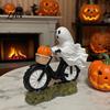 Unique Halloween Table Centerpiece Ghost Riding Motorcycle Figurine, Novelty Rider Resin Decorative Figurine with Basket Statue Pumpkin for