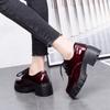 Women's Shoes Spring New Thick-soled First-layer Cow Patent Leather Muffin Bottom Deep-mouth Lace-up Single Shoes
