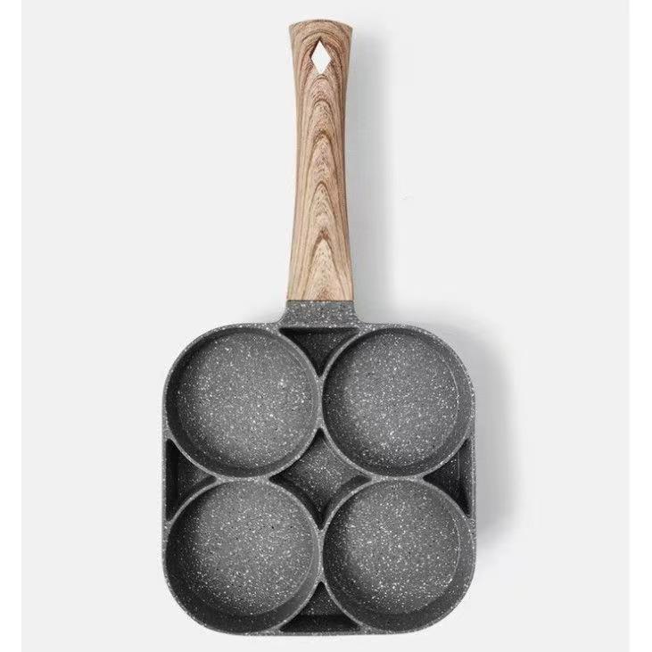 Non-stick Household Breakfast Frying Pan for Making Fried Eggs, Burgers, or Steaks with Four Holes.
