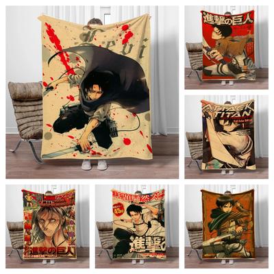 Vintage Japanse Anime Attack-on-Titan Flanellen Deken Zacht Warm Plaid Slaapdeken Voor Bank Kantoor Bed Kantoor Kamperen Reizen
