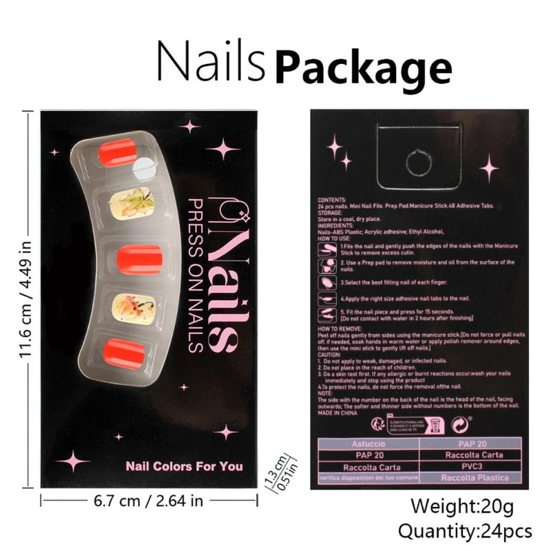 24PCS Elegant Maple Leaf False Nail ABS Build Artificial Nail Easy Application Multiple Sizes For Daily Comfort Wear