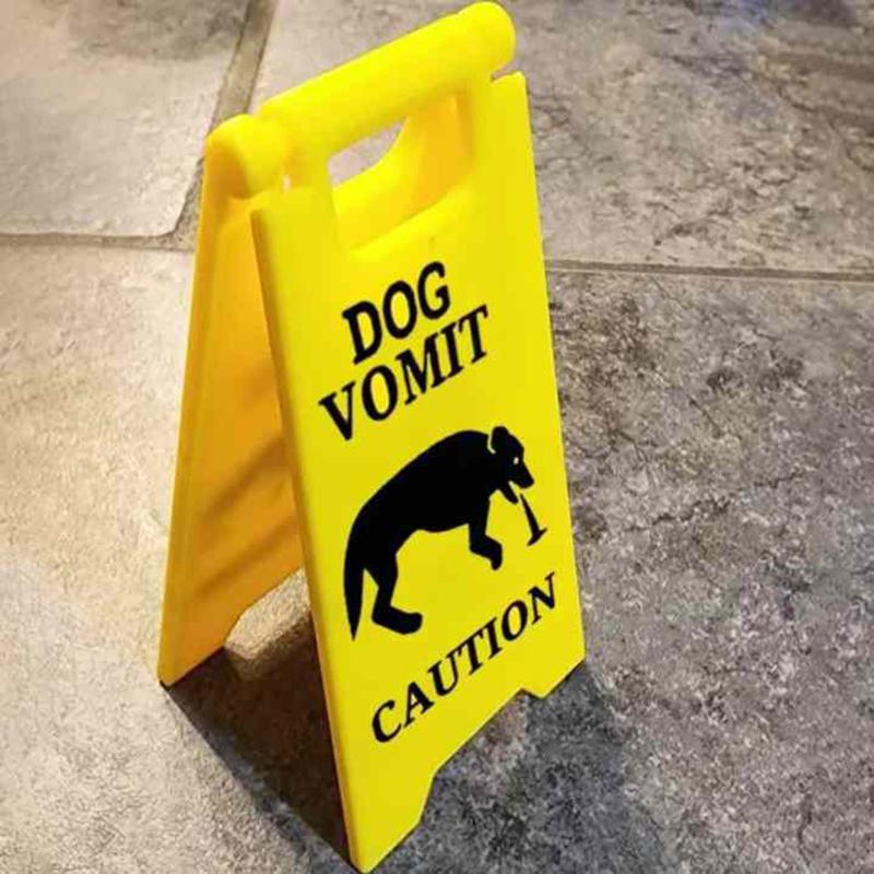Funny Cat Signs Decor Cat Vomit Sign Bright Yellow Warning Pet Vomit Decoration Durable Desk Decor Unique Gift for Pet Lovers