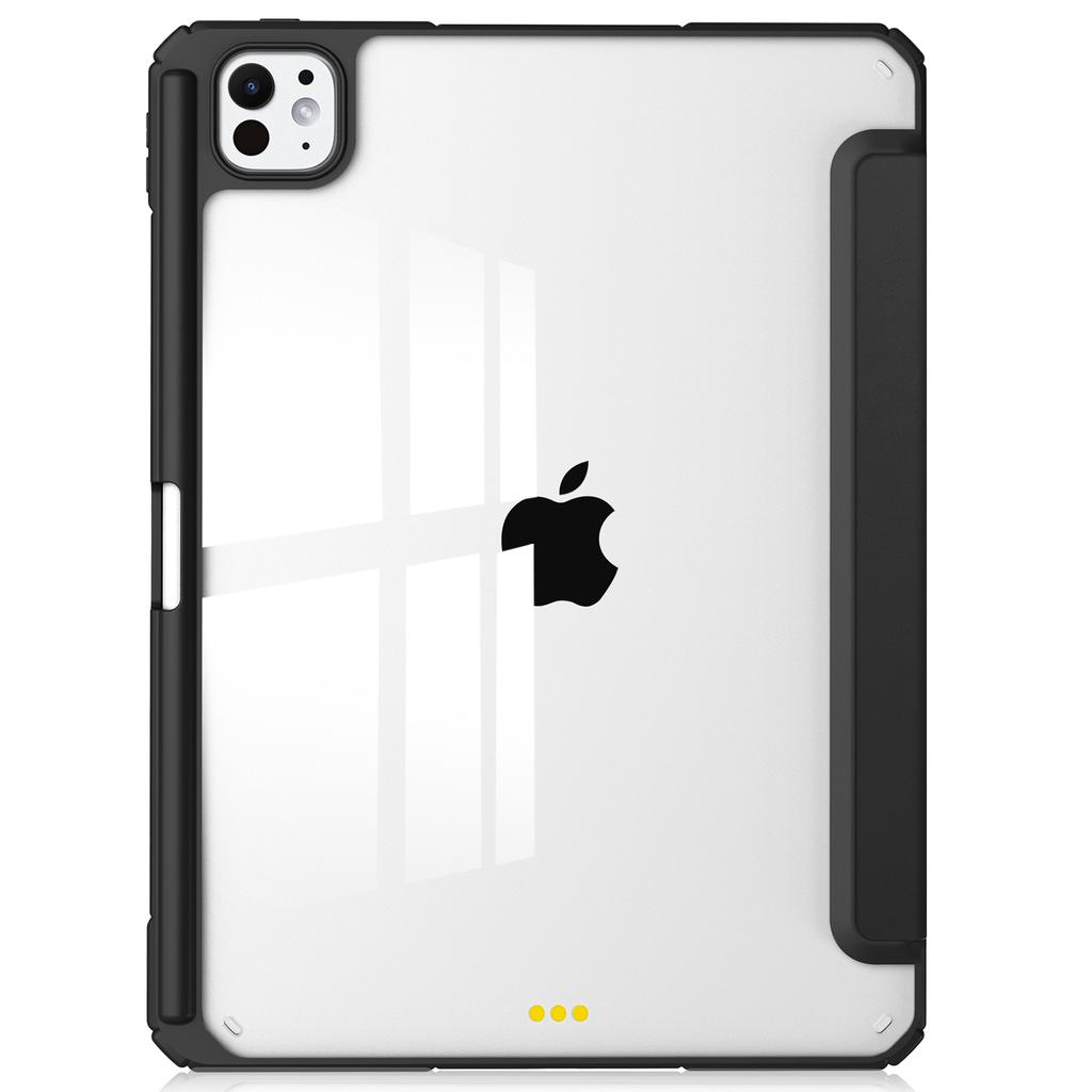 For iPad Pro 13 (2024) Case with Pen Slot PU Leather Clear Auto Wake Sleep Tablet Shell