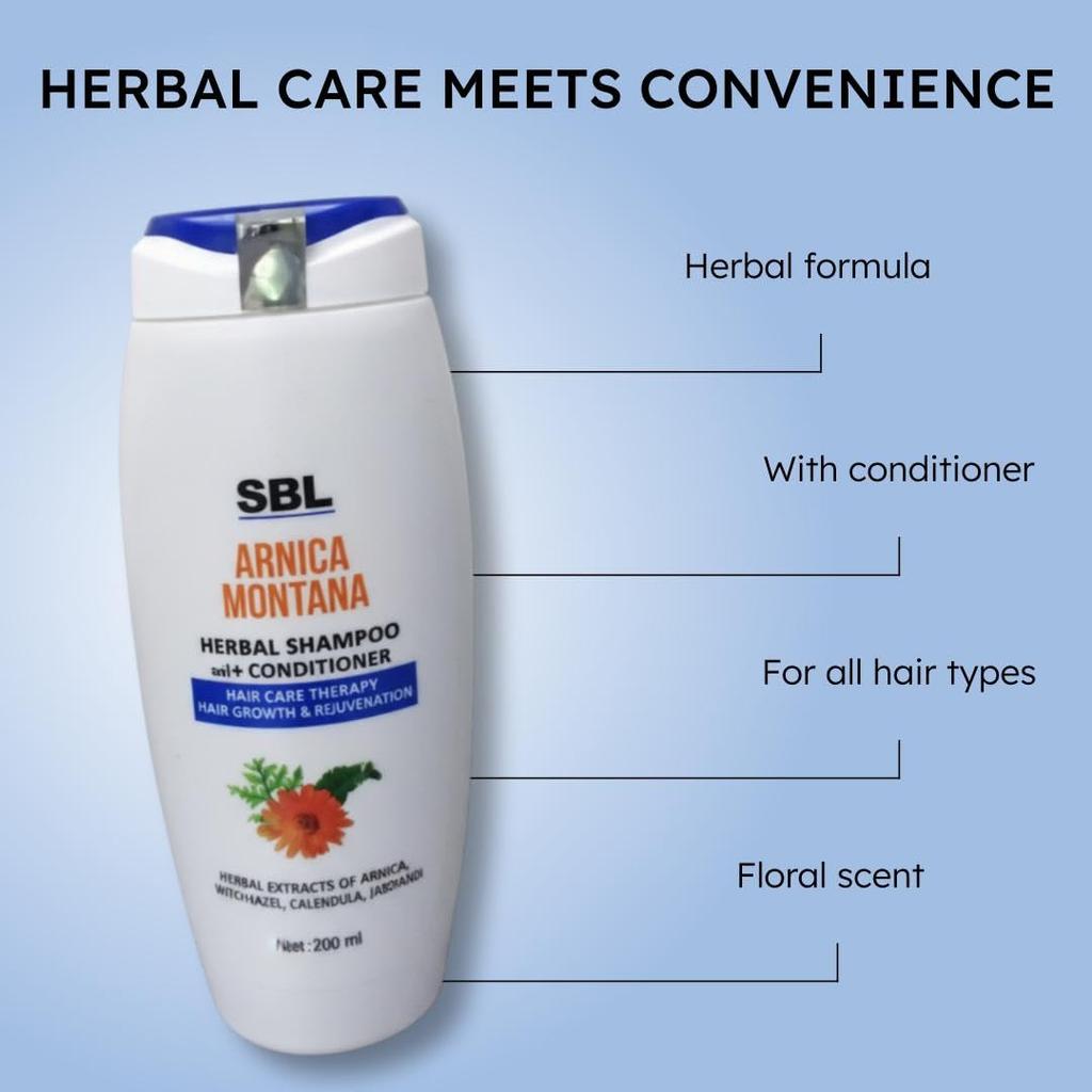 SBL Arnica Montana Herbal Shampoo With Conditioner 200 ml X Pack Of 2 Hair Care Cleanser For Smooth Manageable Hair