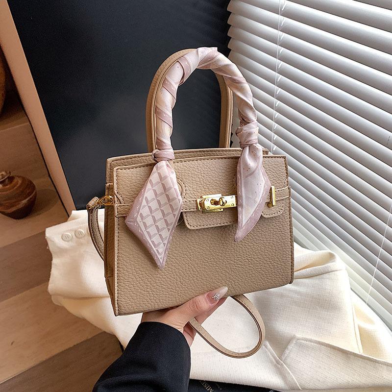 New high-end lychee pattern lock silk scarf portable shoulder women's bag