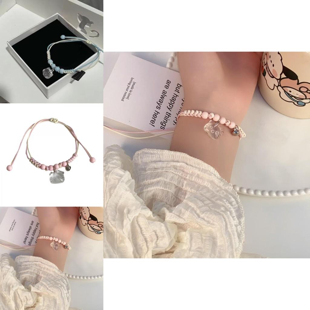 Handcrafted Cute Cat Bracelet For Women In Pink And Blue Featuring Geometric Designs And Trendy Resin Accents