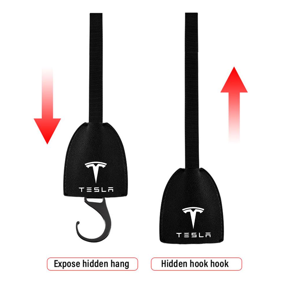 NJUT5 1pc Pu Leather Car Rear Seat Back Portable Hanging Hook For Tesla Model 3 S Y X Highland Roadster Auto Valve Cap Accessories