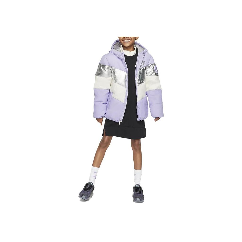 Nike Color Block Hooded Zip-Up Casual Long Sleeve Kids Outerwear Lavender-Purple CT0604-539