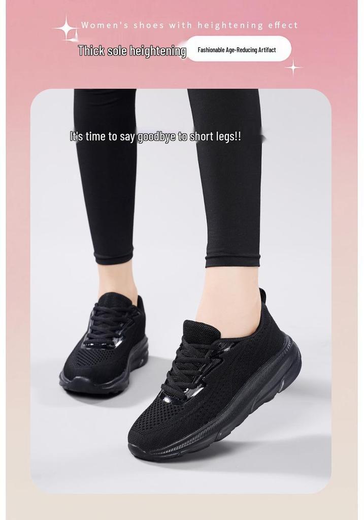 Women's Autumn Flyknit Thick Sole Casual Running Shoes - Breathable Mesh, Large Size, Comfortable Sport Sneakers for Mom