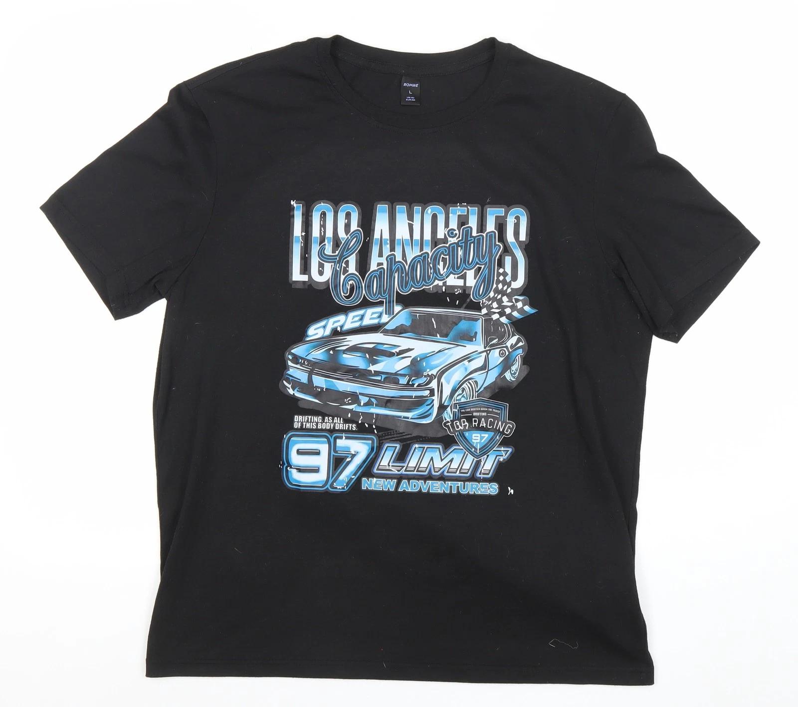 ROMWE Women’s Black Graphic Racing Car Print T-Shirt Size 22 2XL